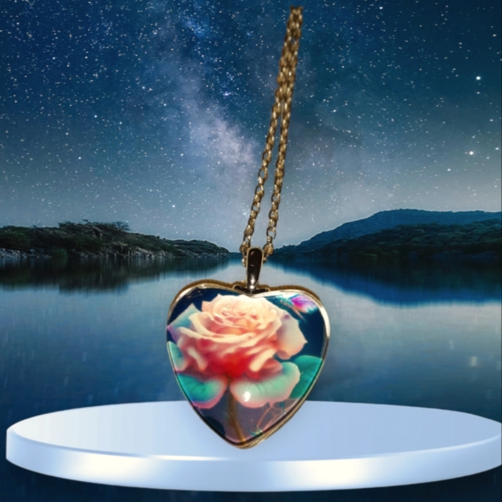ROSE GLASS HEART NECKLACE